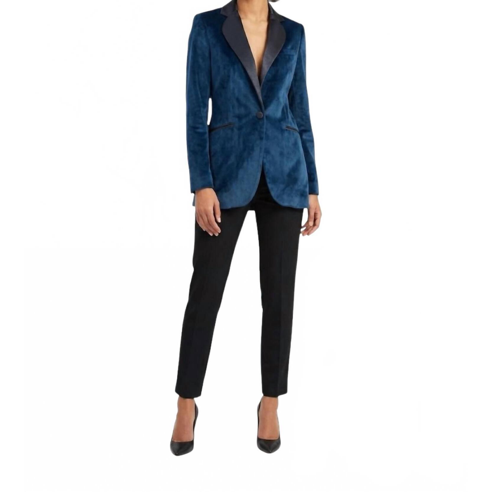 New Hebe Studio Tailored Velvet Blazer In Navy